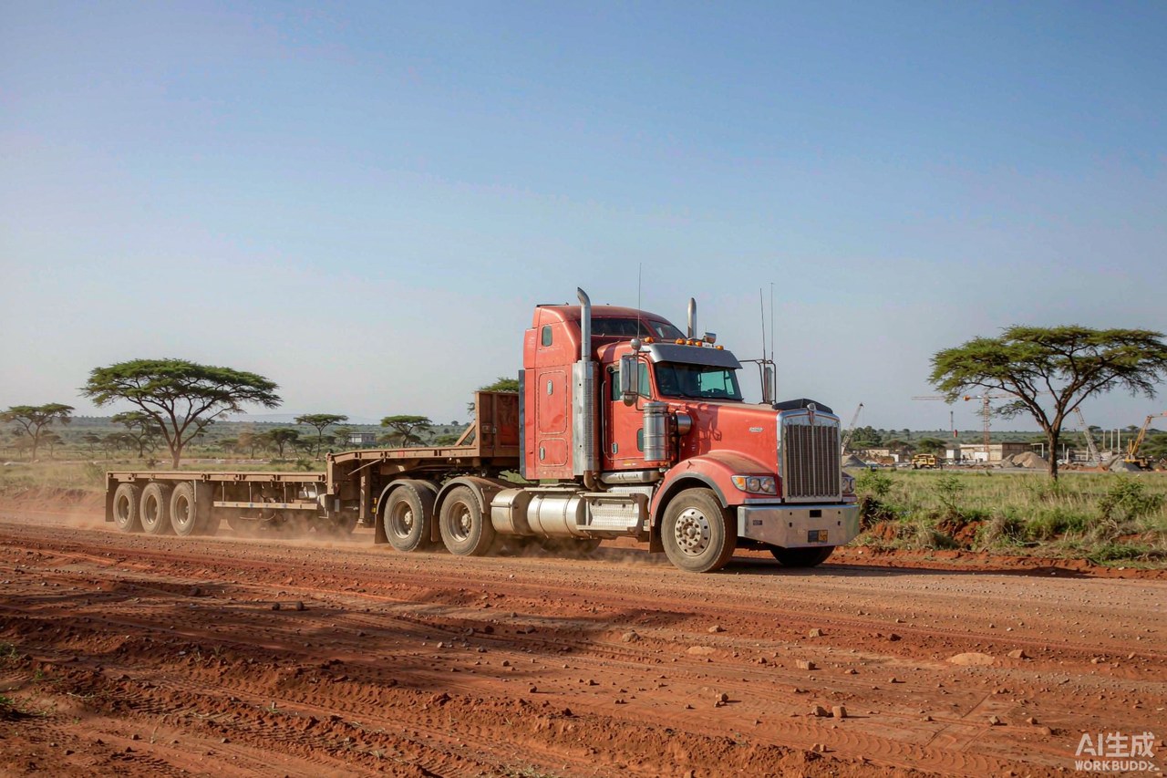 Heavy truck hauling a trailer on an African road